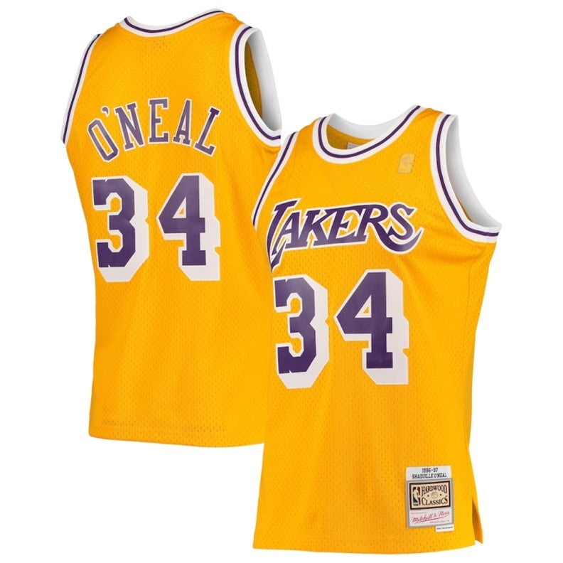 Men's Los Angeles Lakers Shaquille O'Neal Mitchell & Ness Gold 1996/97 Hardwood Classics Jersey